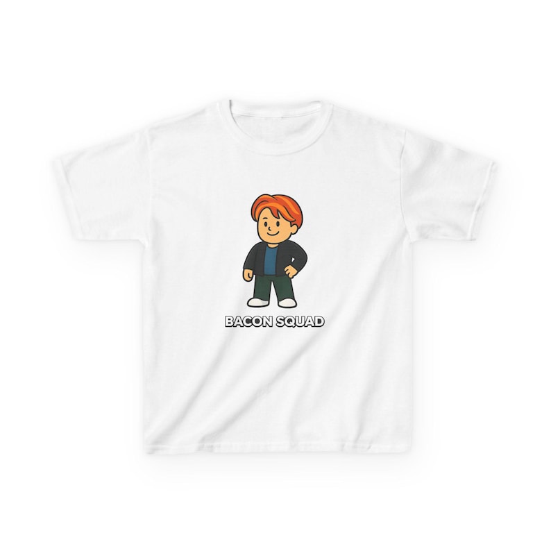 Roblox Bacon Hair Kids Heavy Cotton T-Shirt | Bacon Squad Gamer Shirt image 8