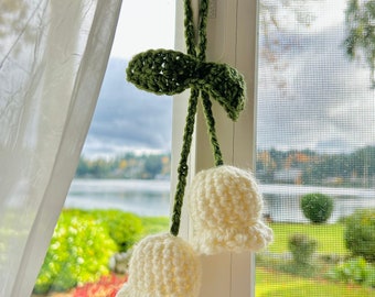 Crocheted Lily Of The Valley Car Mirror Hanger - Handmade Crochet Car Decor - Car Accessories - Rear View Mirror Hanger - Cottagecore Gifts