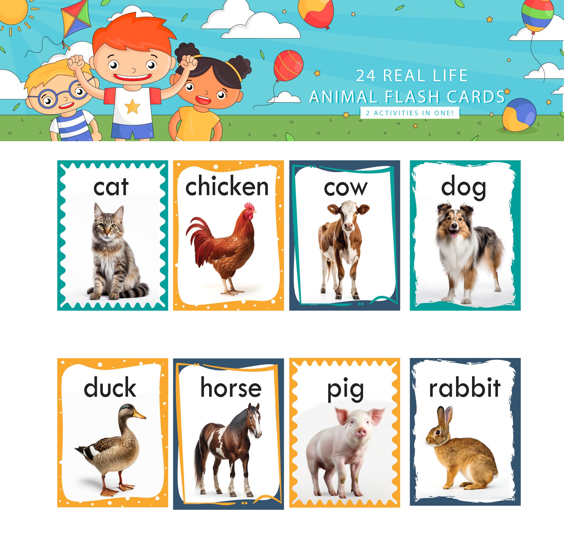 24-real-life-animal-flash-cards-printable-flashcards-preschool-montessori-learning-etsy