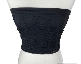 Black Tube Crop Top with Mesh Overlay