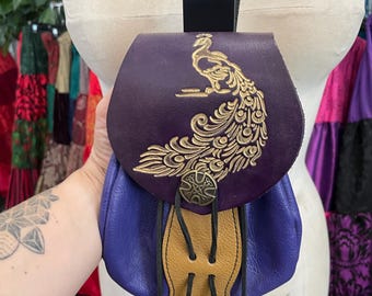 Handmade Leather Belt Pouch with Peacock
