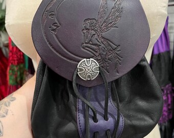 Handmade Leather Belt Pouch with Moon Fairy Design