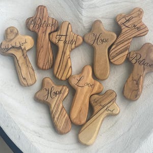 Handheld Olive Wood Cross with Words of Encouragement – Comfort Pocket Prayer Crosses from Bethlehem