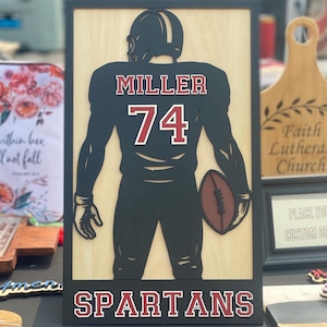 Custom Personalized Football Player Sign | Team Spirit Gift | High School Football | Sports Wall Art | Player Number & Name Sign
