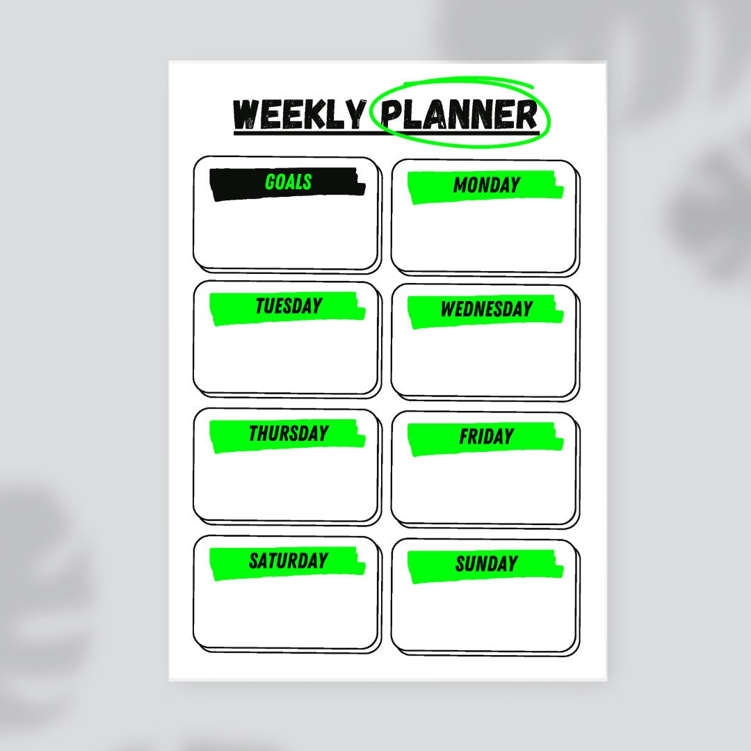 Weekly P Weekly Planner With Goals, Printable Planner, Green Highlighter, Week ...