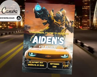 Editable Transformers Birthday Invitation: Canva Template (Digital Download)