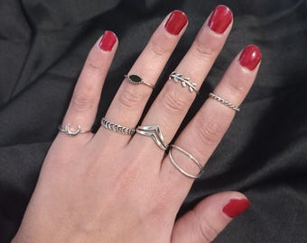 Set di anelli in argento antico, set di anelli in argento, set di anelli per donna, set di anelli in argento vintage, set di anelli boho, set di anelli in acciaio inossidabile, regalo per lei