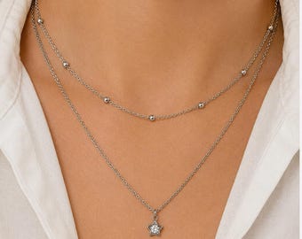 Silver Layered Necklace Set, Star Pendant Necklace, Dainty Silver Necklace, Minimalist Jewelry, Layering Necklace, Gift for Her