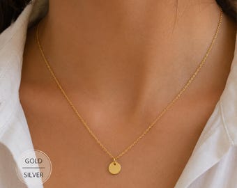 Minimalist Coin Necklace in Gold or Silver – Delicate Disc Necklace – Dainty Necklace Gift for Women