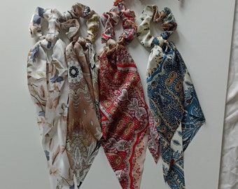 Satin Scrunchie Bow Hair Tie,Scrunchies,Hair Accessories,Gift Scrunchies,Hair Tie with Knotted Scarf,Boho Retro Hair Scarf