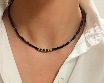 Black Beaded Necklace Gold Stainless Steel – Elegant Choker Necklace Waterproof Jewelry Handmade
