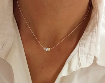 Delicate stainless steel necklace in silver with crystals – Minimalist women's necklace | Filigree jewelry | Waterproof necklace, gift for her