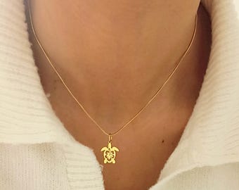 Turtle Necklace Gold Silver | Stainless Steel Necklace | Minimalist Turtle Pendant | Beach Jewelry | Dainty Necklace | Ocean Jewelry Gift