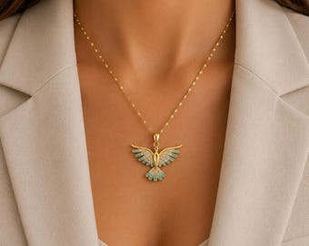 Stainless Steel Bird Necklace, Gold & Silver | Sparkling Phoenix Pendant | Women's Necklace | Gift for Women | Waterproof Jewelry