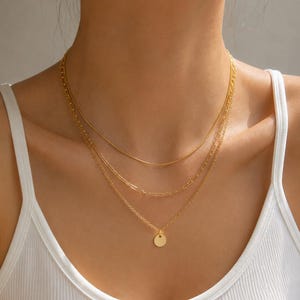 Collana a 3 strati in acciaio inossidabile argento e oro | Collana a strati per donna | Collana minimalista con ciondolo | Impermeabile | Regalo per lei