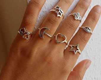 Set di anelli in argento antico, set di anelli in argento, set di anelli per donna, set di anelli in argento vintage, set di anelli boho, set di anelli in acciaio inossidabile, regalo per lei