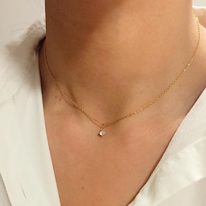 Delicate stainless steel necklace in gold with cubic zirconia pendant | Minimalist women's necklace | Fine gold chain | Waterproof jewelry | Gift for women image 5