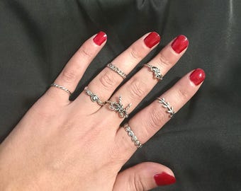 Set di anelli in argento antico, set di anelli in argento, set di anelli per donna, set di anelli in argento vintage, set di anelli boho, set di anelli in acciaio inossidabile, regalo per lei