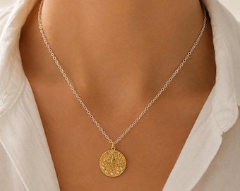 Silver necklace with gold Evil Eye pendant – Boho necklace with cubic zirconia – Minimalist statement necklace – Gift for her