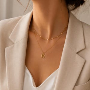 Gold Layering Halskette Set Damen – Doppelte Kette mit Blatt Anhänger – Minimalistische Goldkette – Zarte Choker Kette – Boho Schmuck