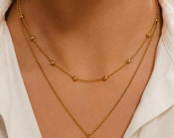 Gold Layered Necklace Set, Dainty Heart Necklace, Minimalist Gold Choker, Layering Necklace, Delicate Gold Jewelry, Gift for Her