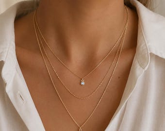 Goldene und Silberne Edelstahl Halskette 3-lagig • Minimalistische Layered Necklace • Wasserfest & Allergiefrei • Geschenk für Frauen