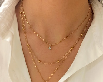 Gold-plated layered necklace set in stainless steel | Gold necklace with cubic zirconia pendants | Minimalist women's jewelry | Water-resistant