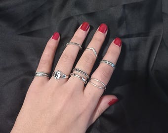 Set di anelli in argento antico, set di anelli in argento, set di anelli per donna, set di anelli in argento vintage, set di anelli boho, set di anelli in acciaio inossidabile, regalo per lei