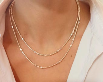 Delicate double-strand layered necklace in silver – minimalist silver chain, handmade jewelry – gift for her