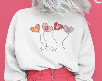 Balloon Heart Sweatshirt, Positive Affirmations Sweatshirt, Teacher V-Day Sweater, Women's Valentines Day Sweatshirt, Retro Heart Sweater