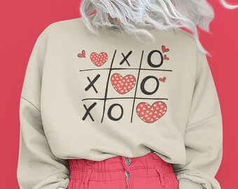 Tick Tack Toe Valentine Sweater, Retro Heart Valentines Sweatshirt, Womens V-Day Sweatshirt, Teacher Valentine Sweatshirt, Love Sweatshirt,