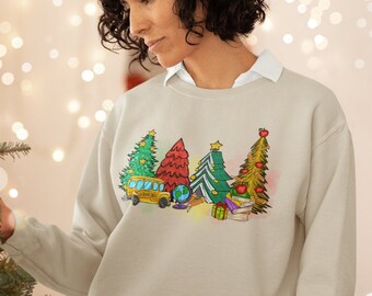 Christmas School Buss Winter Theme Sweatshirt, Teacher Christmas Sweatshirt Gift, Buss Driver Christmas Sweatshirt Gift, Teacher Crewneck