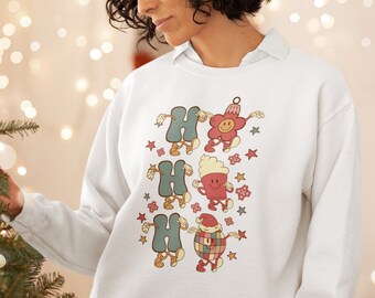 Ho Ho Ho Retro Santa Disco Christmas Sweatshirt, Santa Oversized Crewneck, Christmas Pullover Gift For Her, Cozy Vintage Santa Outfit