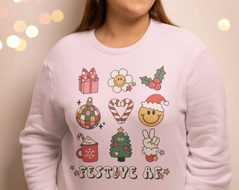Festive Af Christmas Sweatshirt, Retro Christmas Sweatshirt, Womens Christmas Sweatshirt, Holiday Sweater, Christmas Sweatshirt, Xmas Gift
