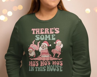 Santa Dancer Ho's Ho's Ho's In The House Christmas Retro Sweatshirt, Naughty Santa Sweater Cadeau voor Kerstmis, Santa Vintage Dancer Crewneck