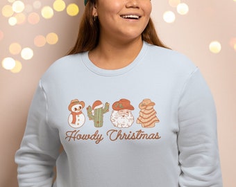 Howdy Christmas Retro Santa Sweatshirt, Santa Cowboy Christmas Sweater, Christmas Crewneck, Cowboy Sweatshirt, Holiday Sweaters for Women