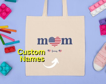 Personalized Kid Names For Mom Tote Bag, Custom Mom Bag, Personalized Mothers Day Gift, Country Gift For Moms, Mom Custom Kid Names Tote Bag