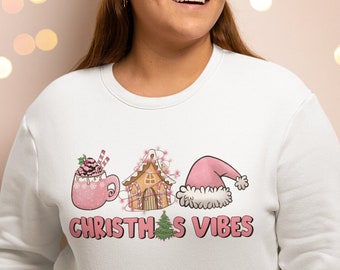 Sudadera Christmas Winter Vibes, Christmas Vibes Crewneck Sudadera con capucha Christmas Vibes, Suéter navideño, Sudadera navideña vintage, Regalo de Navidad