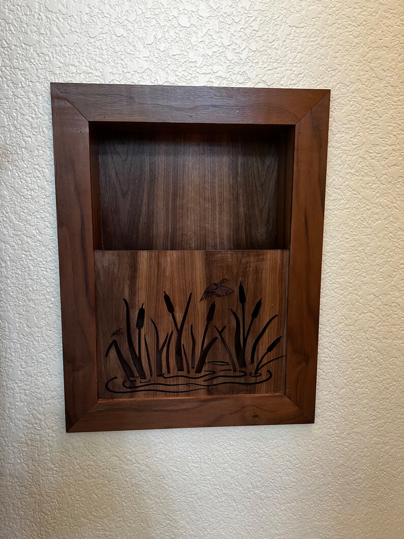Customizable Wooden Magazine Rack With Nature-inspired Panel - Etsy