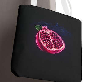 Bolsa de compras de poliéster hilado resistente, diseño de ciudad negra brillante con diseño de Granada neón y horizonte de Granada, España, 33 x 33 cm.