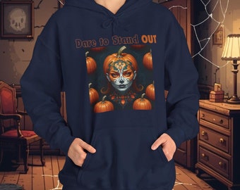 Human Pumpkin hoodie, Halloween Unique Hoodie, Pumpkin Face sweatshirt, Spooky fashion, Halloween face paint, Fall fashion, Spooky clothing