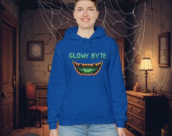Creepy Pumpkin Hoodie, Halloween Party Sweatshirt, Spooky Gift Hooded Sweatshirt, Halloween Hoodie Pixel Art Pumpkin, Unisex Pumpkin Hoodie