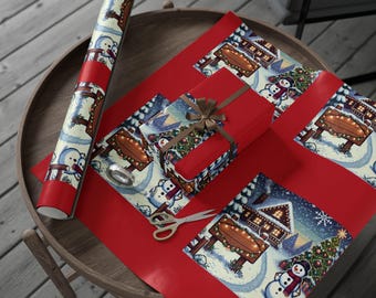 Pixel Art Christmas Wrapping Paper - Glossy Finish, Festive Design, 2 Sizes & Pattern Styles, 6 Color Options