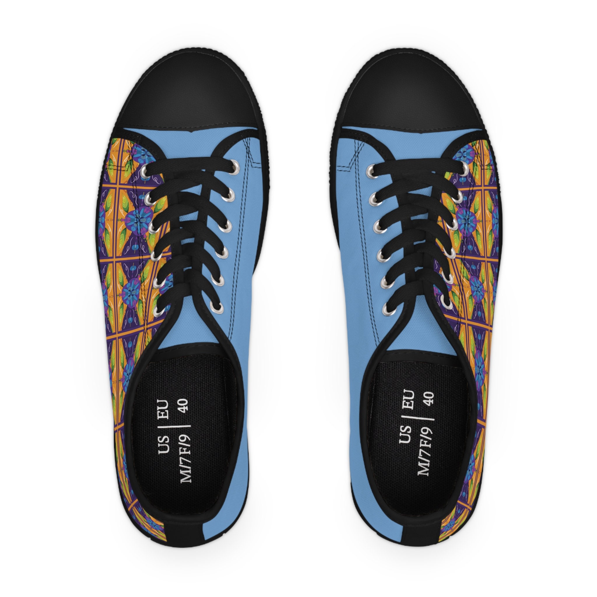 Zapatos ligeros, zapatos con flores, zapatos coloridos, zapatillas blancas celestes, estilo casual, viajes de verano, zapatos casuales, zapatos transp