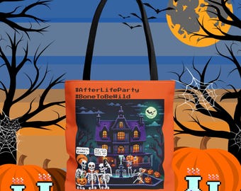 Trick Or Treat Bag, Halloween Bag For Treats, Skeleton Tote bag, Spooky Tote Bag, Halloween Retro Bag, Trick Or Treat Tote, Retro Tote Bag
