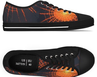 Women's Low Top Sneakers, Spider Webs Sneakers, Lightweight Sneakers, Cobwebs Design, Breathable Fashionable Shoes, Stylish Festive Sneakers