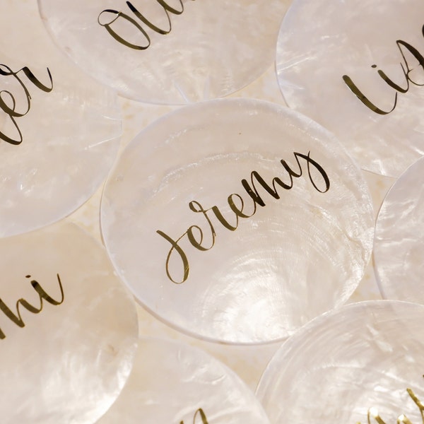 Capiz Shells Place Name Cards | Round  2.5'' Flat Shells | Wedding Favor | Bridesmaid Gifts | Event Décor | Personalize | Storewide Sale