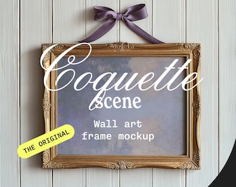 Coquette Wall Art Mockup: Gold Vintage Frame (PSD, JPG, PNG)