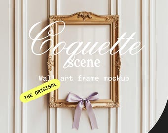 Coquette Bow Wall Art Mockup: 5x7 Gold Frame (PSD, JPG)