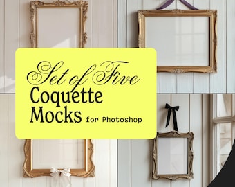 Coquette Frame Mockup Set: Vintage Bow Decor (PSD Photoshop)